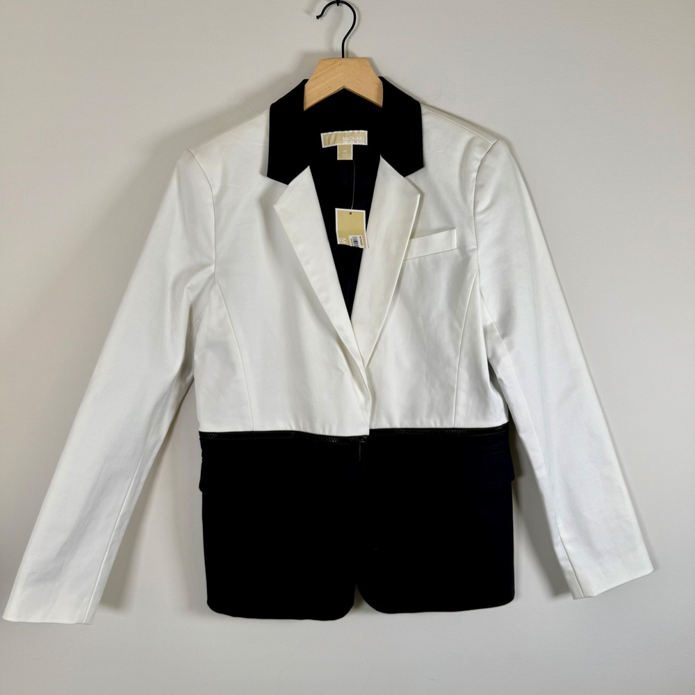 Michael Kors Color Block Zipper Waist Snap Front Blazer Jacket 10 NWT Career